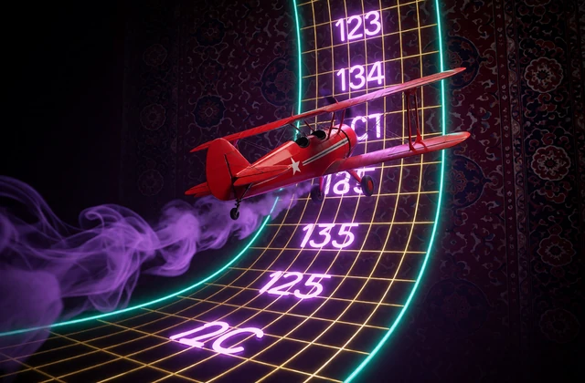 Aviator-Flugkurve mit steigendem Multiplikator und rotem Flugzeug - Crash Game bei Alawin